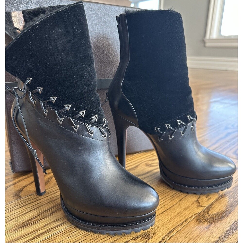Alaia Azzedine Lace-Up Leather Suede Platform Ankle High Heel Booties EU 38.5 - Picture 9 of 15